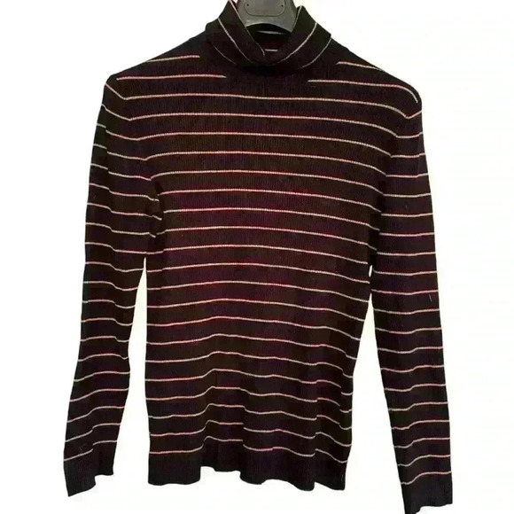 Coldwater Creek Long Sleeve Turtleneck Sweater Size 8 Black Gold Fall Mid Weight - Picture 2 of 7